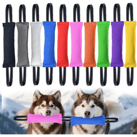 Lot de 2 jouets de tir à la corde en chanvre rayé noir et jaune pour l'entraînement des chiots, avec prise en main interactive et double poignée. (1/5)