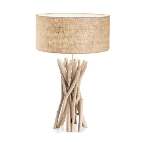 Ideal Lux – Lampe à poser 1 lumière marron beige – Abat-jour en PVC et bois – Hauteur 52 cm – Culot E27 – Indice de protection IP20 (1/2)