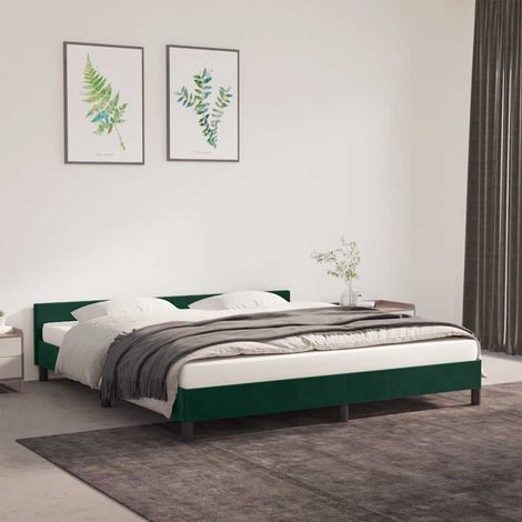 Lit adulte avec tête de lit - Cadre de lit - Lit simple Vert foncé 180x200 cm Velours -29910 (1/5)
