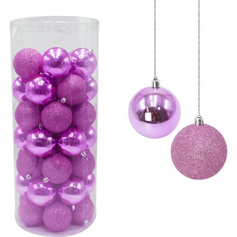 Lot 48 boules de Noël 7 cm de diamètre décorations sapin de Noël rose