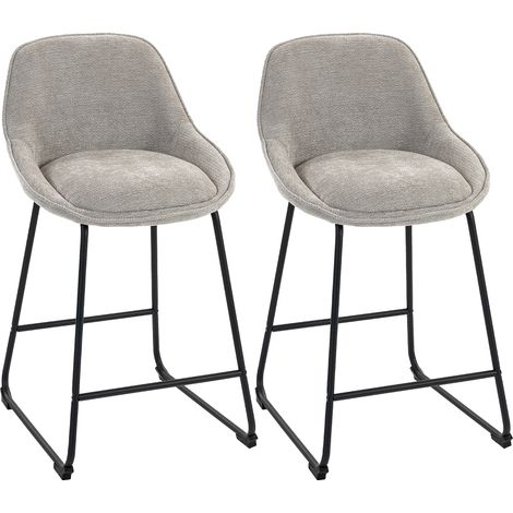 Lot de 2 tabourets de bar - HOMCOM - assise rembourrée 64H cm, dossier et repose-pieds - chenille - 47 x 51 x 86 cm - gris (1/5)