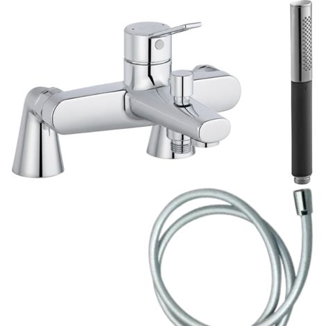 Mitigeur baignoire JACOB DELAFON Eo + pommeau de douche Shift Ellipse + flexible de douche lisse + colonnettes (1/4)