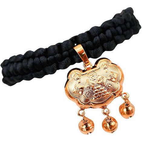 Collar para mascotas con candado dorado para gatos y perros, 5 unidades, color negro con cascabel. (1/5)