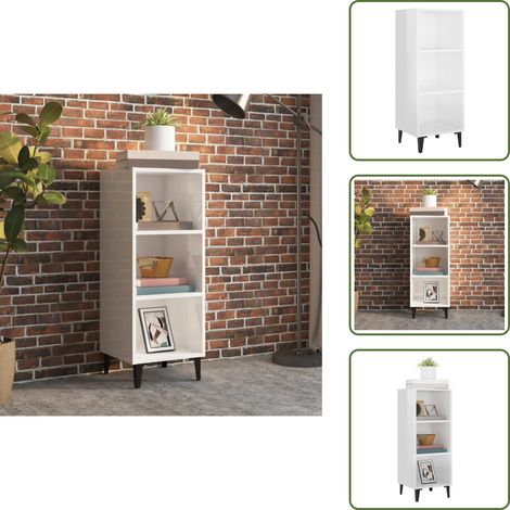 Buffet Blanc brillant 34,5x32,5x90 cm Bois d'ingénierie - Buffet Blanc - Meuble Rangement - Buffet Design - Mobilier Salon - Armoire Moderne (1/5)