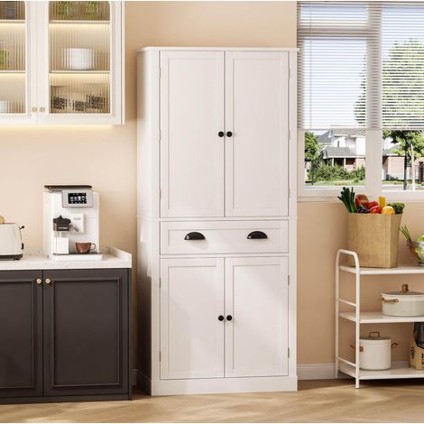 MODFU – Armario de almacenamiento 80x40x182 cm de MDF con 4 puertas, 1 cajón, 4 estantes regulables y antivuelco – Blanco (1/5)