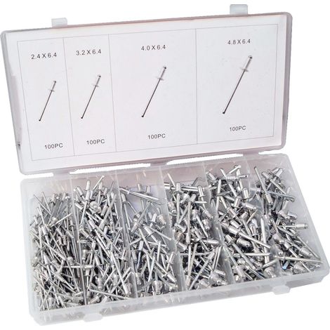 Surtido de 400 remaches ciegos de aluminio para remachadora 2.4 a 4.8mm (1/2)