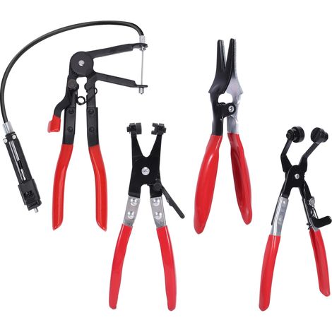 4 Pièces Pince Collier Durite, Kit de Pinces pour Colliers de Serrage avec Pince à Ressort Longue Portée, Pince Clic-R, Outil Bande Plate et Extracteur de Tuyau pour Entretien Automobile (1/5)