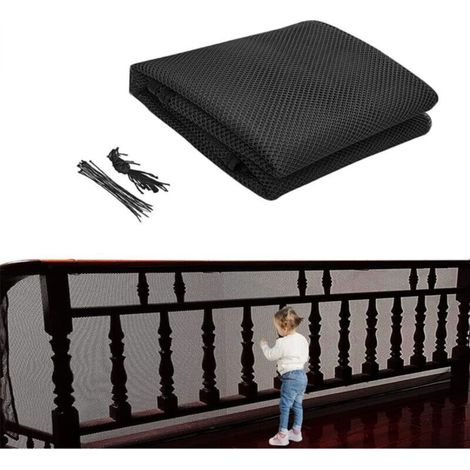 Filet de sécurité pour enfants solide et réglable pour balcons et escaliers, sûr et robuste, facile à installer et à retirer, 300x90cm, noir (1/5)