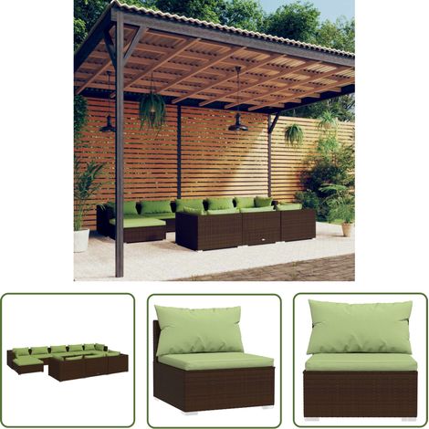 The Living Store Salon de jardin 10 pcs avec coussins marron résine tressée - Salon De Jardin - Meuble De Jardin - Ensemble Salon De Jardin - Canapé Extérieur - Mobilier De Jardin (1/5)