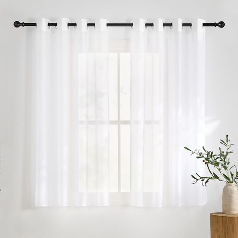 Lot de 2 Rideau, Voile, Œillet, Polyester, Blanc, 140x160cm, Cuisine Chambre Salon (1/5)
