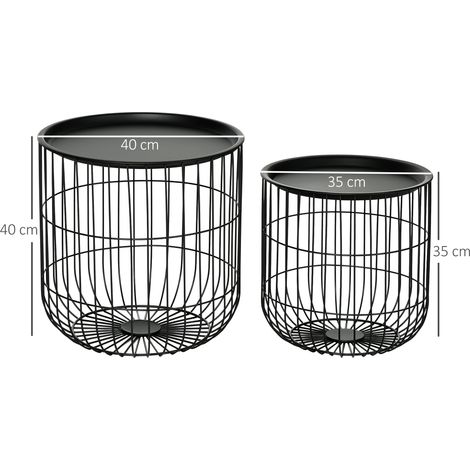Lot de 2 tables d'appoint scandinaves, table basse avec rangement, en acier noir, idéale pour salon moderne et intérieur contemporain (1/5)