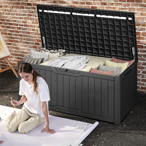 Boîte de rangement d'extérieur pour jardin, 450 L, 142,1 x 67,6 x 60 cm, étanche, verrouillable en toute sécurité, poignées de transport latérales, résistante aux intempéries, boîte de terrasse (1/5)