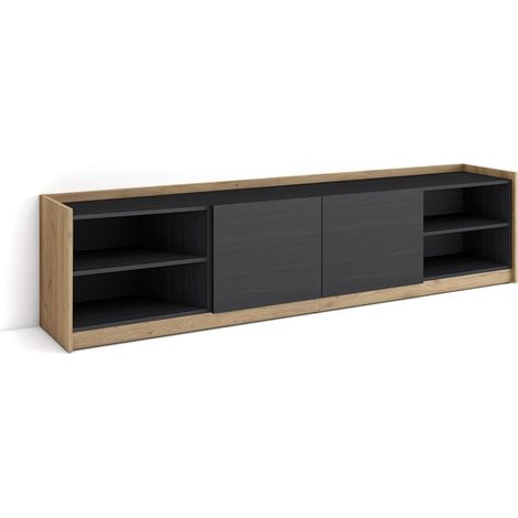 Skraut Home - Mobile TV Soggiorno, Ampio spazio a disposizione, 207x37x50cm, Per TV fino a 80", Mobile Soggiorno, Stile moderno, Nero e rovere (1/5)