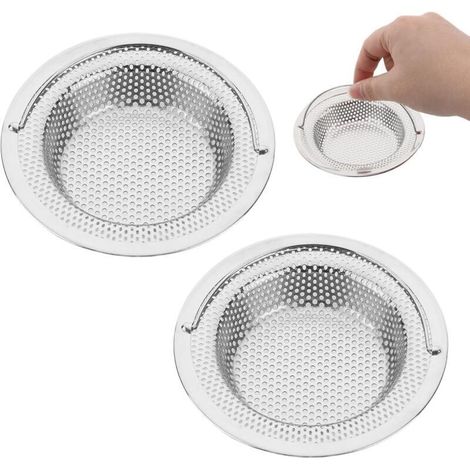 2PCS Filtre à évier de Cuisine en Acier Inoxydable - Diamètre Extérieur 11 cm x Hauteur 2 cm - Anti-Obstruction, Résistant à la Rouille, Poignée Relevable (1/5)