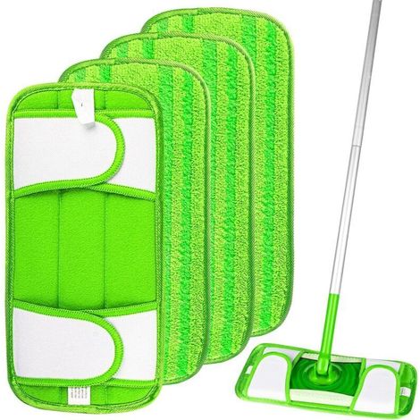 CSPARKV 4 Packs Lingettes Reutilisable pour Swiffer Sweeper,TamApon à vadrouille réutilisable,Mop Pads en Microfibres pour Nettoyer et frotter Les sols secs ou humides, Le Bois, carrelage et marbre