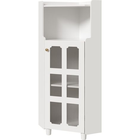 Meuble d'angle blanc avec finition laquée et éclairage LED contrôlé par application (63,5 x 124 cm) (1/5)