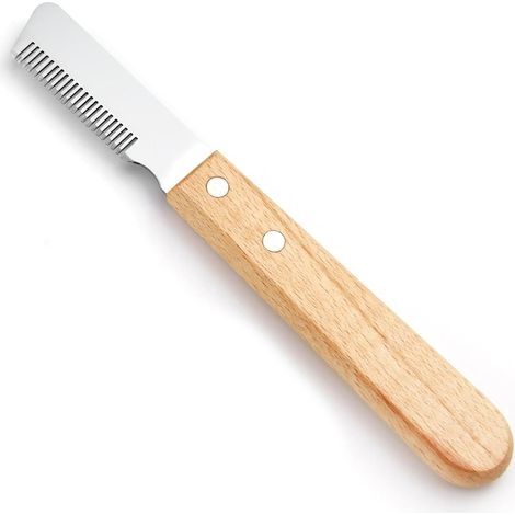 1 Couteau d'épilation droit, poignée bois ergonomique, outil toilettage chien, pour salon et domicile (1/5)