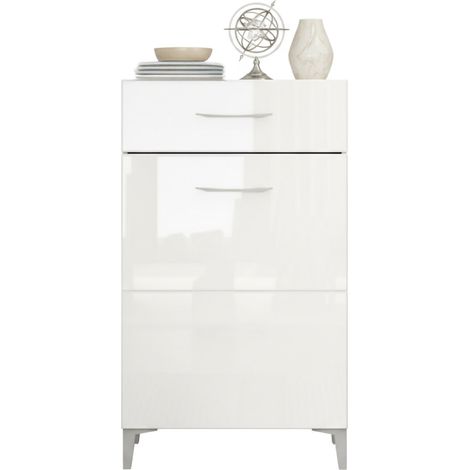 Eingangsmöbel Ossona: 2 Regalböden, 1 Schublade, 1 Tür, 58x35x104,5h cm Weiß
