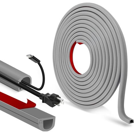 Goulotte Passe Cable adhésif Cache Cable TV Mural Semi-circulaires Cache Fil Electrique Flexible goulotte Electrique pour Le Sol Mural (Gris, 7mm×14mm×3m) (1/5)