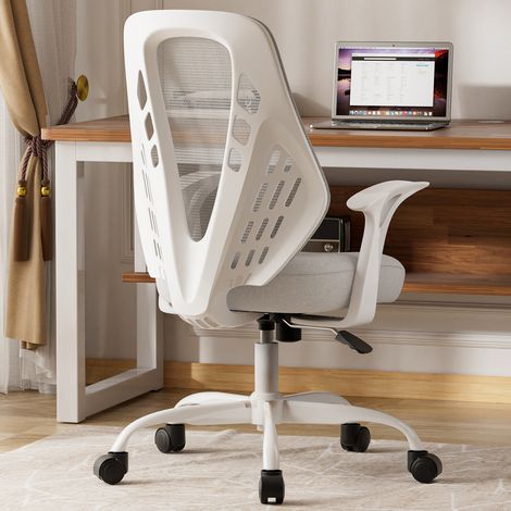 Chaise de Bureau Ergonomique avec accoudoirs fixes, mesh respirant, dossier en V, fonction bascule et assise en mousse haute densité, Gris (1/5)