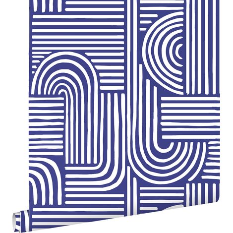 papier peint graphique 3D bleu indigo  - ESTAhome