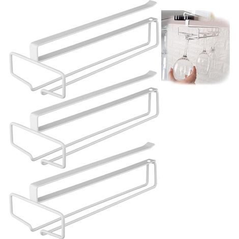 Lot de 3 supports pour verres à vin, porte-verres à pied, porte-verres en métal, porte-verres sous armoire, pour cuisine, bar, restaurant, blanc (1/5)
