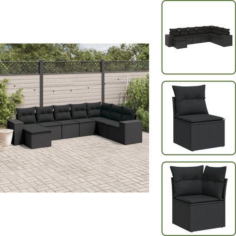Salon de jardin 8 pcs avec coussins noir résine tressée - Ensemble Salon De Jardin - Meuble Extérieur - Mobilier De Jardin - Salon De Jardin Design - Fauteuil De Jardin (1/5)