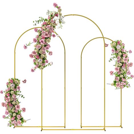 Lot de 3 supports d'arche de fond en métal doré pour mariage, 2,2 m, 2 m, 1,8 m, arche de mariage fête d'anniversaire (1/5)