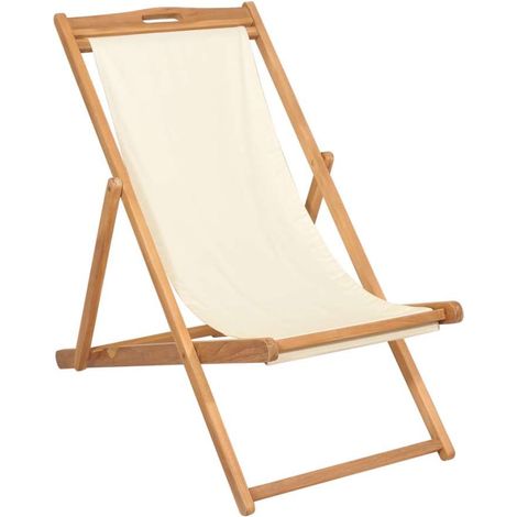 Sedia a Sdraio in Legno di Teak 56x105x96 cm Crema