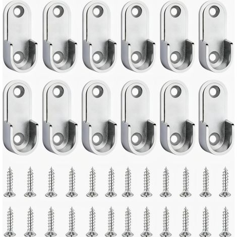 Support Tringle Penderie Ovale 16C Nickelé avec 12 Vis Inox 4x16 Fixation Murale Robuste pour Barre de Penderie et Armoire Accessoires de Rangement Solides pour Dressing et Rideaux Lot Pratique (1/5)