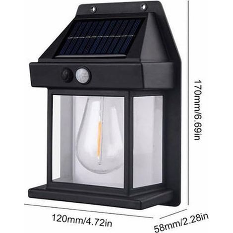 Outdoor Solar Wall Lamp, Solar Tungsten Wall Light, Solar Motion Sensors Wall Lights, Outside Outdoor Lights for Yard (2PCS,Black) (1/4)