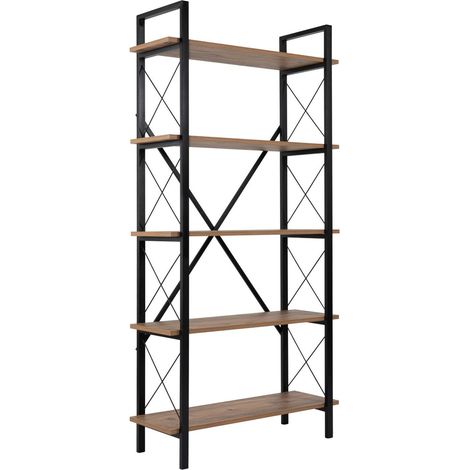 Dmora - Libreria Suriel, Scaffale da ufficio, Mobile portalibri, Biblioteca, 90x34 h180 cm, Pino e Nero (1/5)