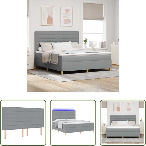 Lits LED - Lit à ressort LED avec matelas Gris clair 180 x 200 cm tissu (1/5)