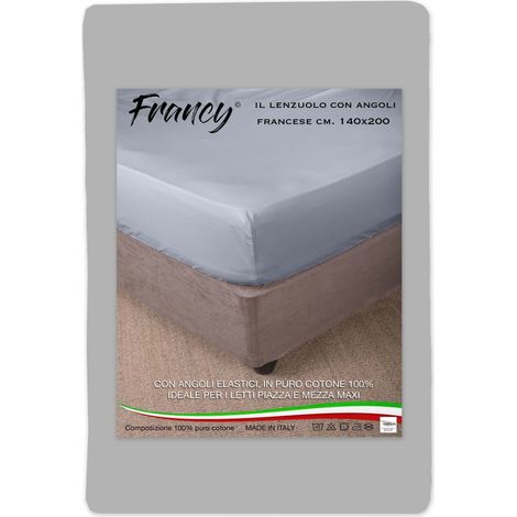 LENZUOLO FRANCY CON ANGOLI GRIGIO FRANCESE 1 PIAZZA E MEZZA GRANDE MAXI