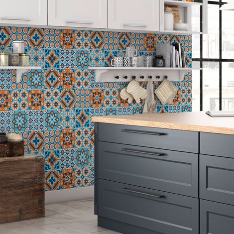Sticker Mural Carrelage adhésif Cuisine Salle de Bain - 30 STICKERS CARRELAGES AZULEJOS FILIPIA - 30stickers10x10cm (1/5)