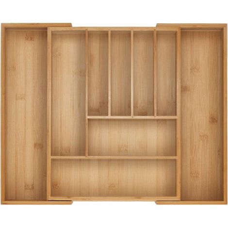Range-Couverts En Bambou - 7 À 9 Compartiments - Réglable En Largeur 29,5 À 47,5 Cm - Pour Tiroir De Cuisine - 1 Pièce (1/5)