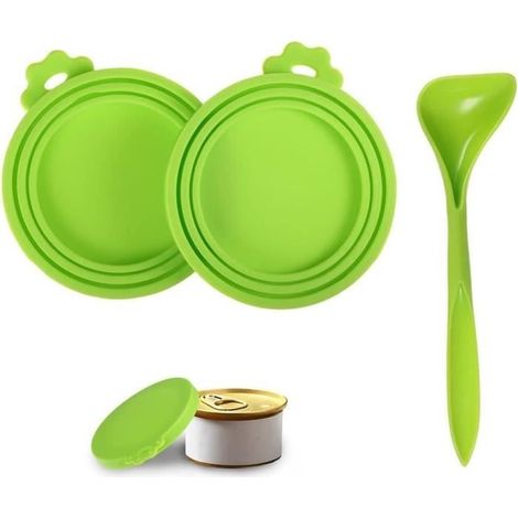 Deckel für Tierfutterbehälter mit Löffel, Silikon für Dosen, 3-in-1 Universal-Katzenfutter