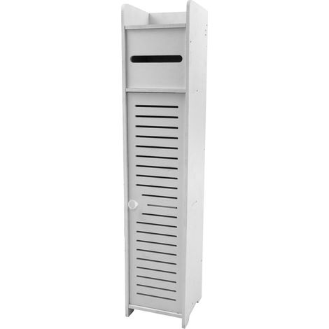 Facilitys – Meuble de rangement blanc avec dérouleur papier toilette – PVC – Autoportant – Dimensions 79,5x16,5cm – Rangement étagères fermé (1/3)