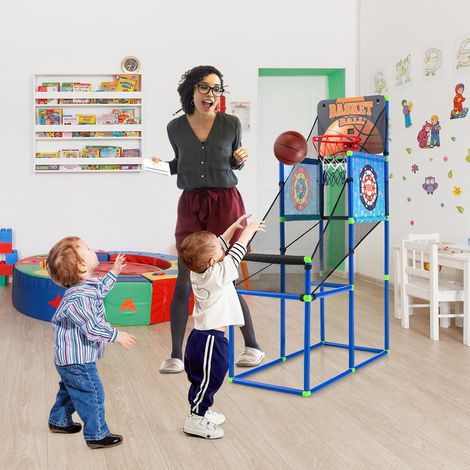 Montage facile jeu de basket enfant 2 en 1, tableau de score électronique, sons, intérieur extérieur (1/5)
