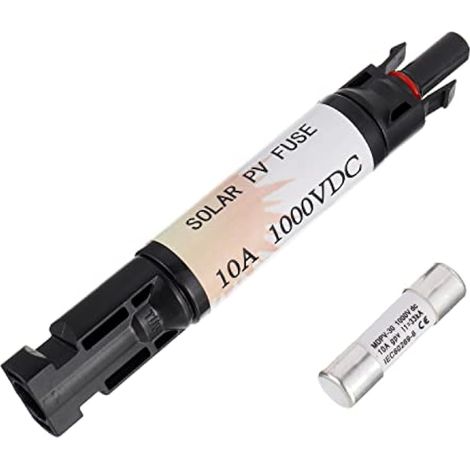 Porte-fusible solaire photovoltaïque étanche 10A 1000V avec connecteur mâle/femelle intégré et fusible droit (1/4)