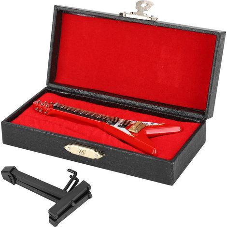 Miniatur-Dekorgitarre, rot, 10 cm, V-förmiges Musikinstrumentenmodell, Dekoration, Geschenk (1/5)
