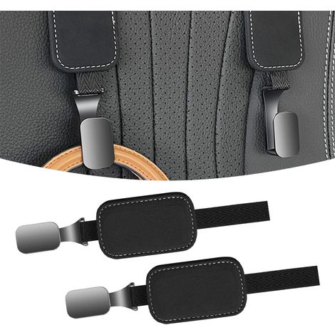 2 x Car Seat Headrest Hooks, Car Rear Seat Suede Hooks, Universal Nylon Rope Storage Hooks for Car Seat (Black) (1/5)