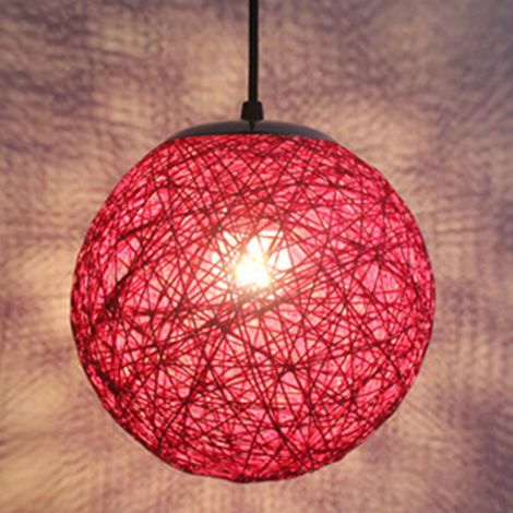 Pendelleuchte Moderne Ø15cm Runde Lampenschirme E27 Handgewebte Rattan-Rankenkugel Hängelampe für Küche Wohnzimmer Esszimmer Cafét Bars (Rot)