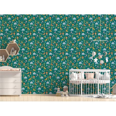 TADESSI Tapete Kinderzimmer M1-No.717 Vliestapete Grün Gelb Dschungeltapete Tiere Jungenzimmer Mädchenzimmer (1/5)