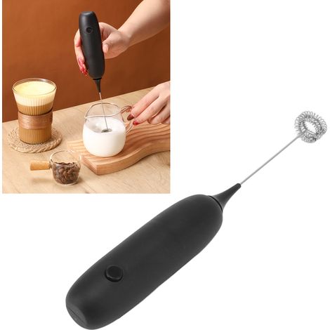 Mousseur à lait sans fil, mousseur à lait à piles, mixeur, petit outil de pâtisserie ménager, mousseur à lait et à café portatif (noir) (1/5)