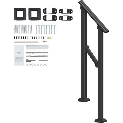 Mophorn 1-2-Stufen-Handläufe für Außentreppen, Treppenhandlauf-Set.Schwarzes Vierkantrohr, Übergangsgeländer aus Kohlenstoffstahl mit Montageset. Ideal für Senioren, Betonstufen, Veranda und Terrasse.