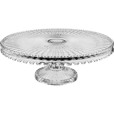 Plat à Tarte sur Pied en Verre Présentoir à Gâteau et Dessert Transparent 32 x 32 x 12 cm - PANGIVO (1/2)