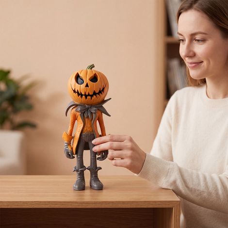 Figurine de citrouille en trench-coat, tête de citrouille élégante au design unique, personnage d'Halloween, robuste et résistante aux chocs -- 1 pièce -- BIEMMEDUE (1/5)