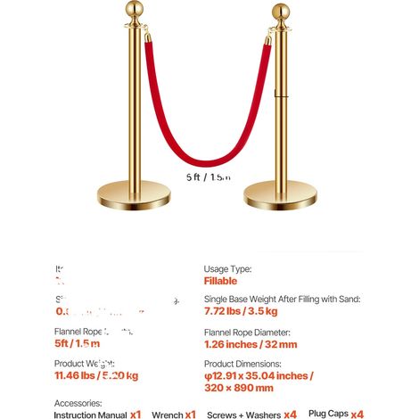 Pali per il controllo della folla, base ricaricabile, corde in velluto resistenti, confezione da 4 pezzi oro con 2 corde (1/2)