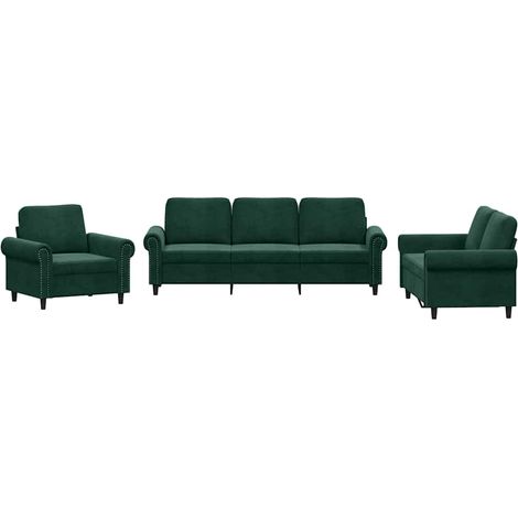 Maison Exclusive - Set di Divani 3 pz con Cuscini Verde scuro in Velluto (1/5)